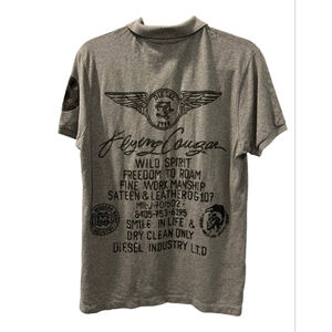 Vintage Diesel Y2K Textured Flying Cougar Short Sleeve Polo Shirt Size Medium